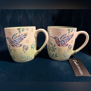 Dwell Studio Soft Touch Jeweled Hummingbird Coffe Mugs - Set of 2 - Green Inside